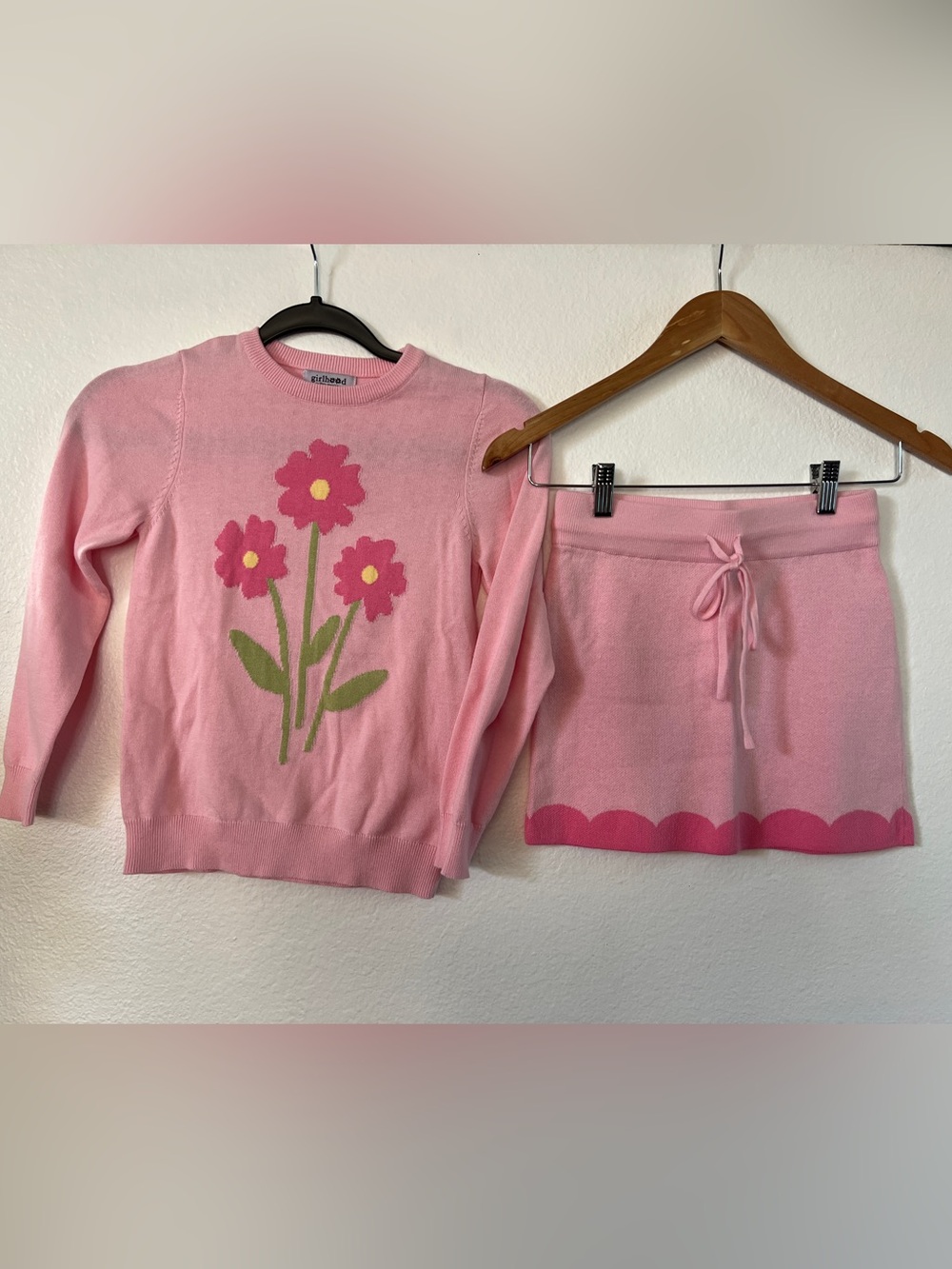 Pink Floral Sweater & Skirt Set